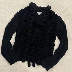 Vintage 100% Silk Black Ruffles Blouse Small